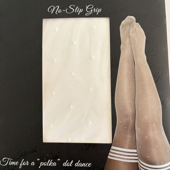 Kixies Sheer White Polka Dot Thigh Highs Stockings Tights No Slip Grip Size C - Picture 2 of 8